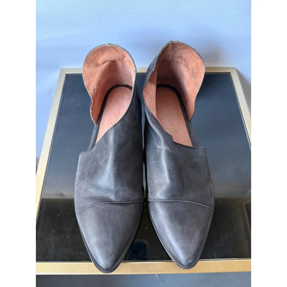 Free‎ People Royale Flat Charcoal Grey Leather Pointed Toe Cutout Shoes Size 38